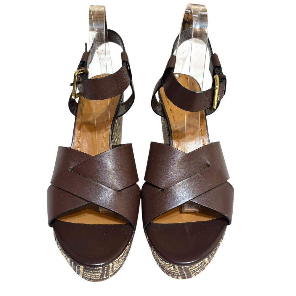 Tahari platform wedges Stevie leather strappy geometric woven sandal size 10 - Picture 3 of 11